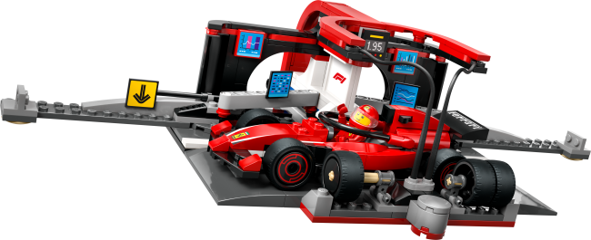 60443 F1®-varikkopysähdys ja varikkomiehistö sekä Ferrari-auto