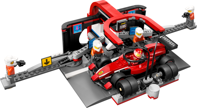 60443 F1®-varikkopysähdys ja varikkomiehistö sekä Ferrari-auto